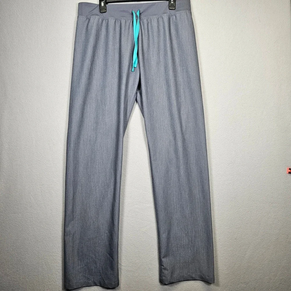 FIGS Heather Gray Scrub Pants Straight Leg Teal Drawstring Mens L/T 31 Inseam